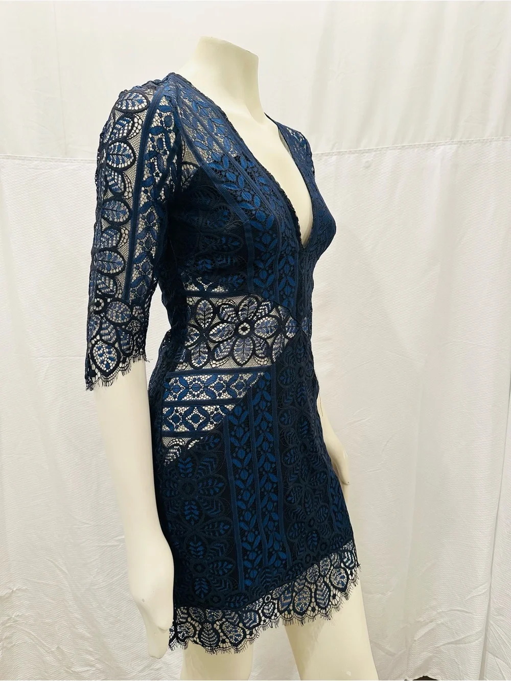 For Love & Lemons Lyla Royal Blue Lace V-Neck Cocktail Dress